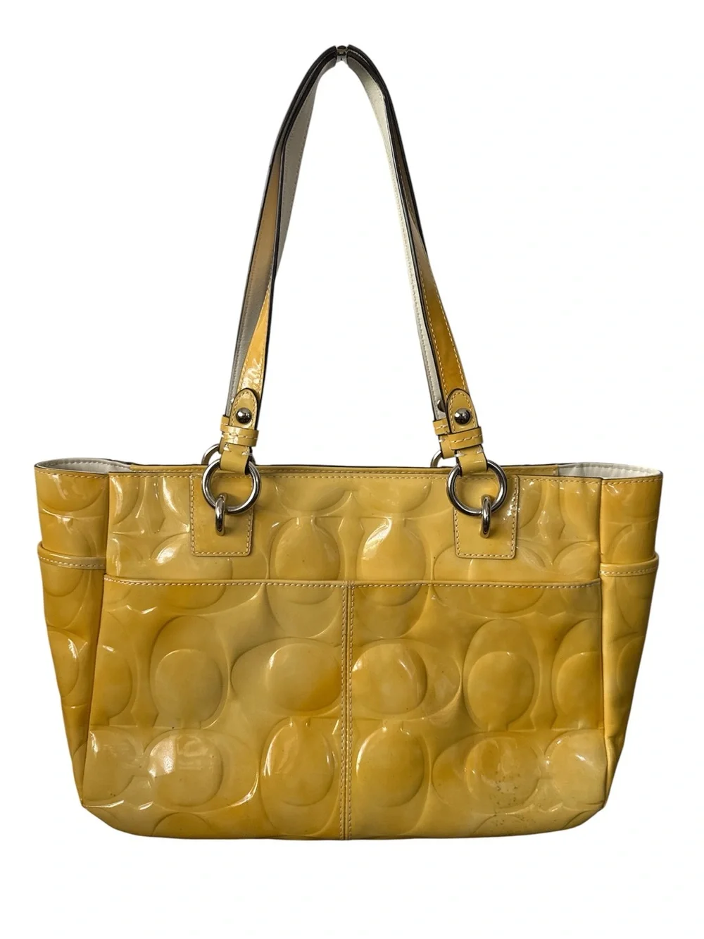 COACH Patent-Embossed Tote in Mustard Yellow Casual Handbag